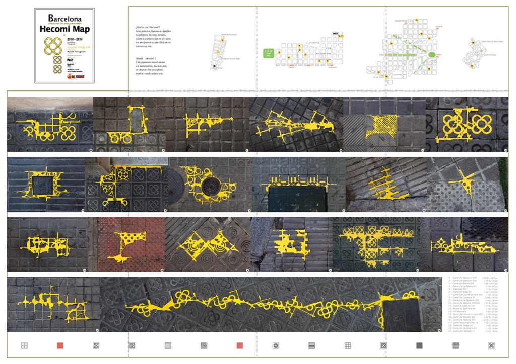 Barcelona Hecomi Map, Hecomis on the pavement, 2014, 84 x 59 cm, Supported by NOMURA Foundation, Asahi Shimbun Foundation