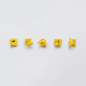 Cogels-Osylei 40, Antwerp, Belgium<br />Compressed PVC, Acrylic plate, Brass, Steel, Hinges<br />#1 Black 13 x 12 x 3 cm, #2 Grey 12.5 x 13 x 4.5 cm, #3 Orange 13.5 x 10 x 3 cm, #4 Blue 12.5 x 10.5 x 3.5 cm, #5 White 10 x 14 x 4 cm, 2024<br /><br /><br />