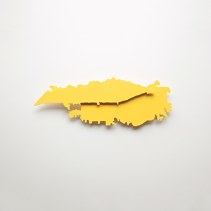 City Study for Kamikawa, Japan, Japan<br />approx. 1 / 5,000 scale<br />Compressed PVC, Steel, Hinges<br />63 x 22 x 3 cm, 2025