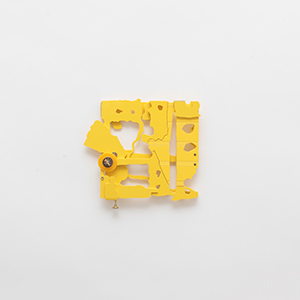 NIU Art Museum, DeKalb, Illinois, USA #4<br />Compressed PVC, Brass, Steel, Hinges, Acrylic plate, Bobbin<br />24 x 23 x 5 cm, 2025<br /><br /><br />